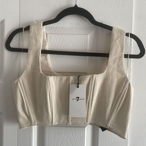 7 For All Mankind Khaki Small Denim Crop Top NEW Festival Boho Boning Hippie‎ - Picture 1 of 9